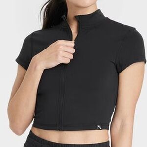 JoyLab Black Zip Front Cropped Athletic Top Workout Size L